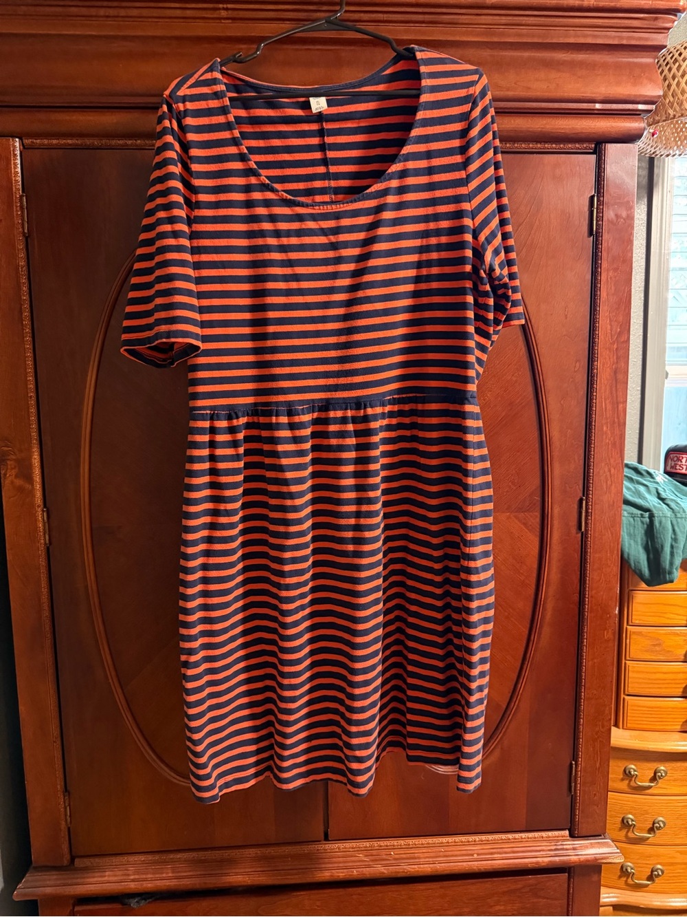 Old Navy Navy and Orange Striped Short Sleeve Dress